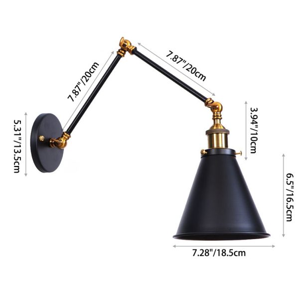 Industrial Vintage Iron Cone Swing Arm 1-Light Wall Sconce Lamp - Image 3