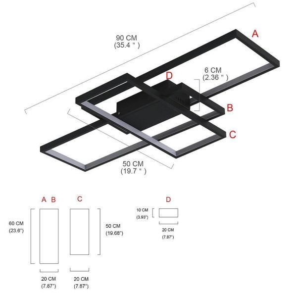 Multi Rectangle Large Flush Mount Ceiling Light with 3 Integrated Tiered Lights - Image 25