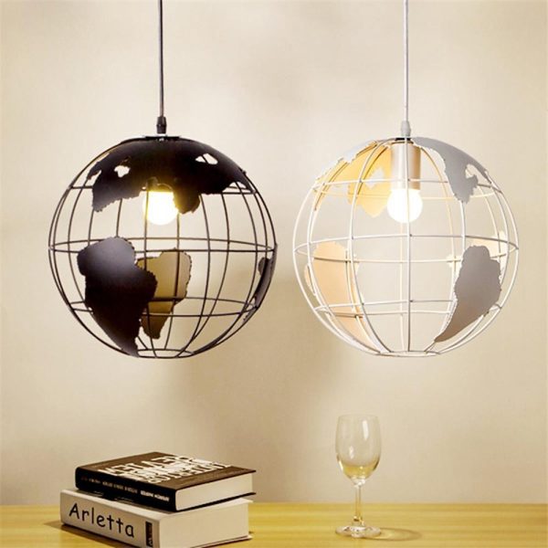 8'' Globe-shaped World Map LED Retro Pendant Lights Hanging Ceiling Lights - Image 2