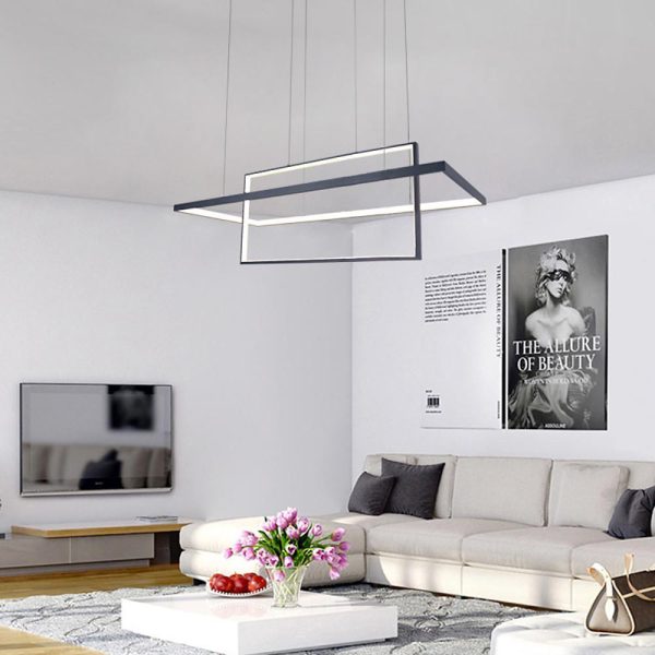 2 Rectangular LED Black Modern Pendant Lighting Hanging Ceiling Lights - Image 5