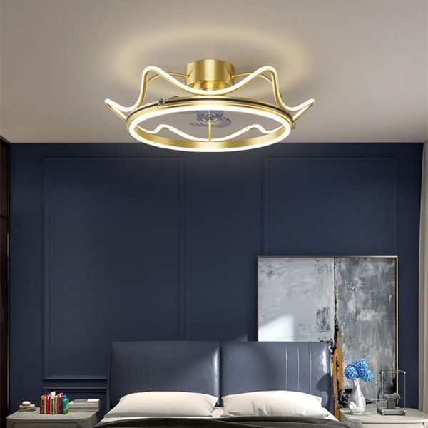 Crown Shaped Bedroom Ceiling Fans with LED lights Gold Bladeless Ceiling Fan Light - Image 4