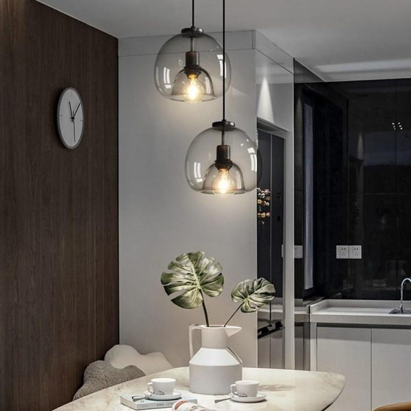 Vintage Metal Glass Pendant Light Shade Smoked Round Pendant Lighting - Image 2