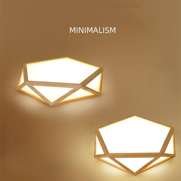 Geometric Shape Rustic Flush Mount Ceiling Light Bamboo Acrylic LED Light - Image 5