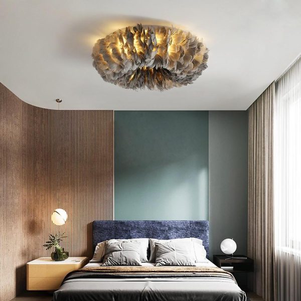 Round Feathers LED Nordic Ceiling Lights Flush Mount Lighting Chandelier - Image 5