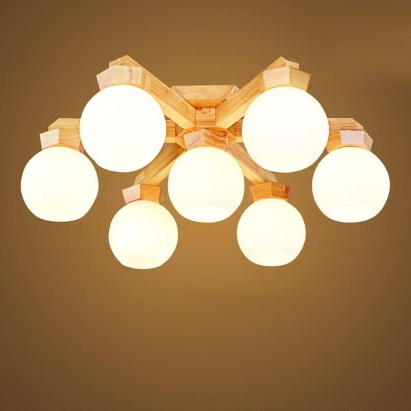 Nordic Style Modern Wood Chandelier LED Globe Chandelier - Image 3