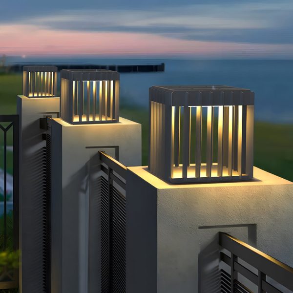 Black Square Pier-Mount Outdoor Post Light Garden Wired Solar Pillar Light - Image 2