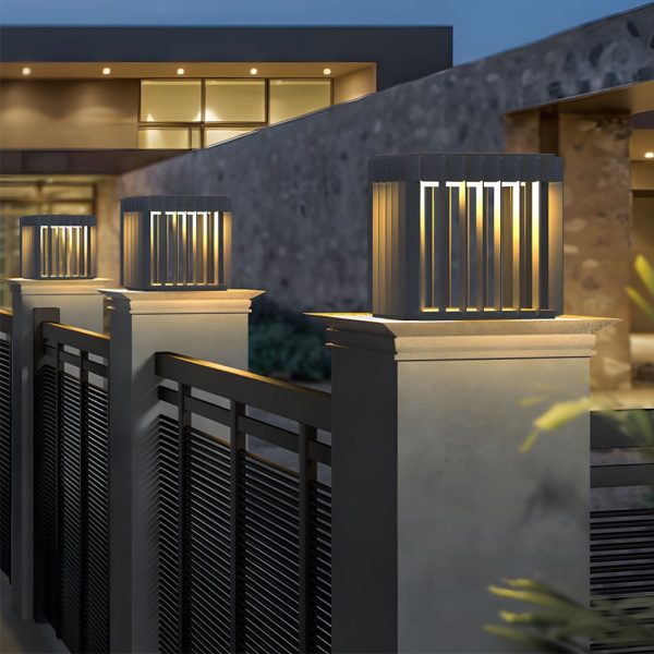 Black Square Pier-Mount Outdoor Post Light Garden Wired Solar Pillar Light - Image 3