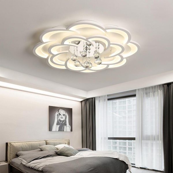 Modern Floral Acrylic LED Flush Mount Ceiling Light with Elegant Crystal Teardrops - Image 3