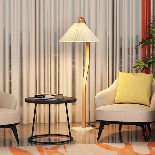 Japanese Minimalist Pleated Fabric Curved Iron 1-Light Standing Floor Lamp - Image 12
