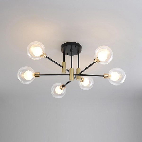 Modern Metal Glass Flush Mount Sputnik Light LED Bedroom Ceiling Lights - Image 4