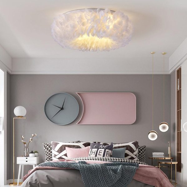 Round Feathers LED Nordic Ceiling Lights Flush Mount Lighting Chandelier - Image 3
