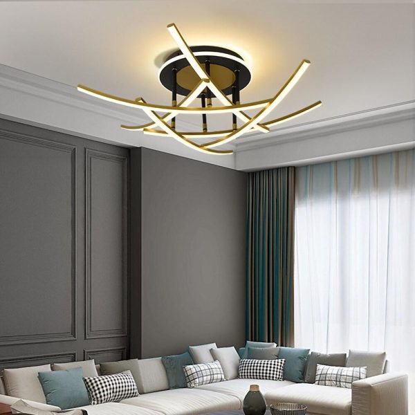 Curved Linear Dimmable LED Artistic Nordic Ceiling Lights Flush Mount Lighting - Image 3