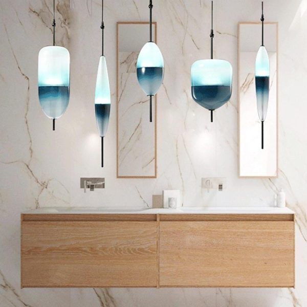 1 Bulb Gradient Blue Glass Pendant Light Modern Industrial Pendant Lamp - Image 2