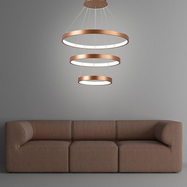 Acrylic Bronze 3-Tier Ring Chandelier Dimmable LED, 59" Adjustable Pendant Lights - Image 2