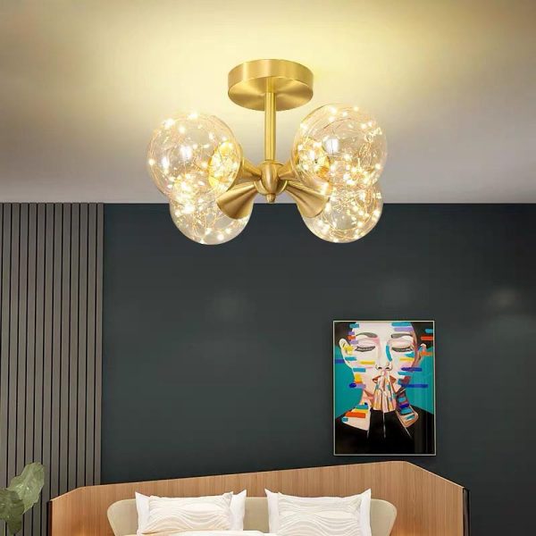 4 Globe Copper Glass Flush Mounts Lighting Classic LED Ceiling Lights - Image 5