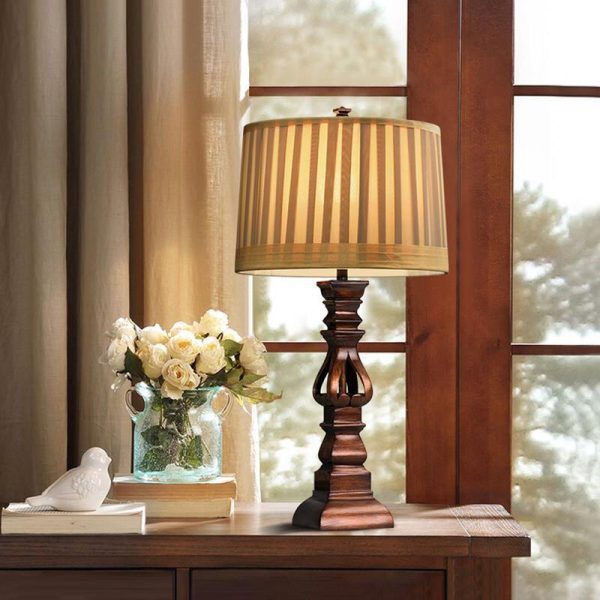Stripe Drum Shade Antique Rustic Style Tower Table Lamp - Image 2