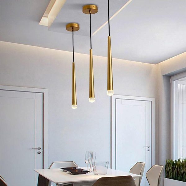 Slim Cylinder Electroplated Metal Crystal LED Nordic Pendant Light Hanging Lamp - Image 3
