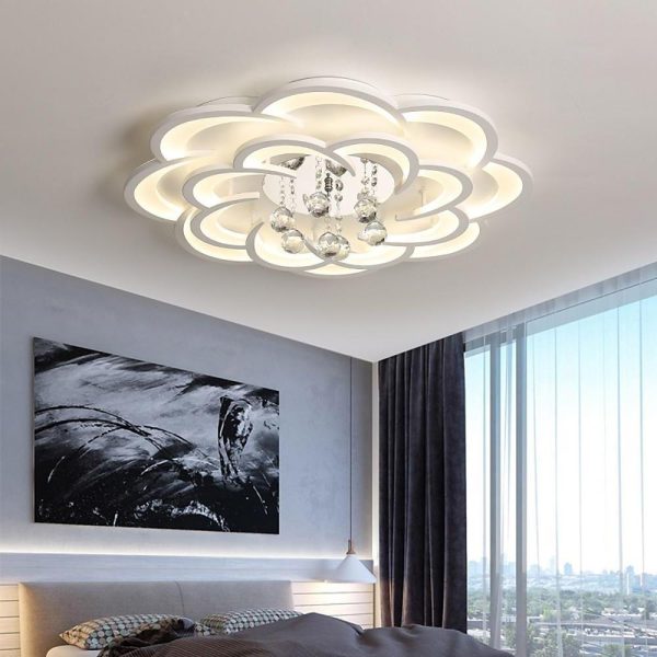 Modern Floral Acrylic LED Flush Mount Ceiling Light with Elegant Crystal Teardrops - Image 2