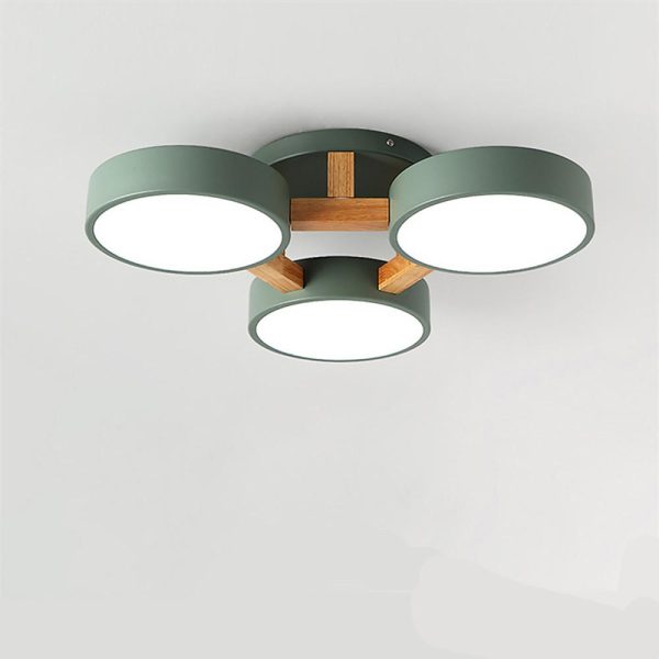 3 Circle Flush Mount Ceiling Light Metal Wood Bamboo LED Light - Image 2