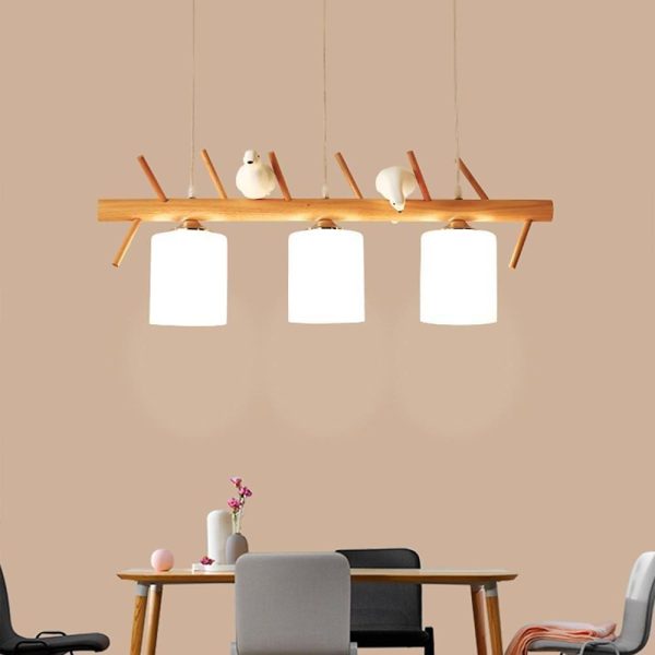 Rustic Island Kitchen Pendant Lighting Wood Bamboo Glass Pendant Lighting - Image 3
