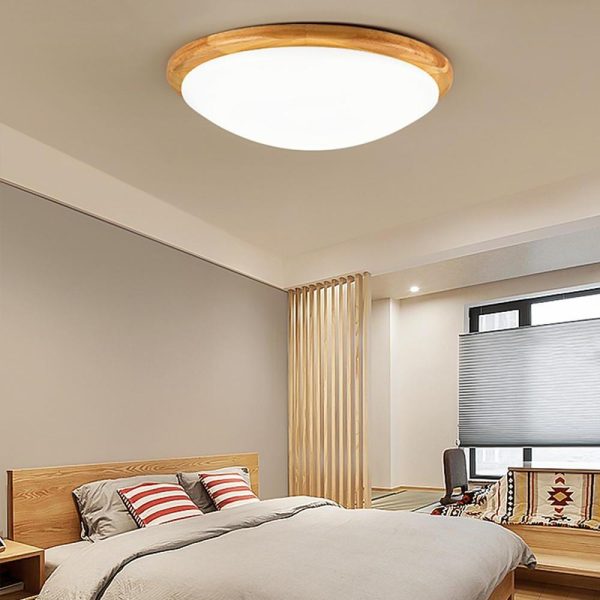 14'' LED Dimmable Wood Flush Mount Light Nordic LED Bamboo Bedroom Ceiling Lights - Image 4