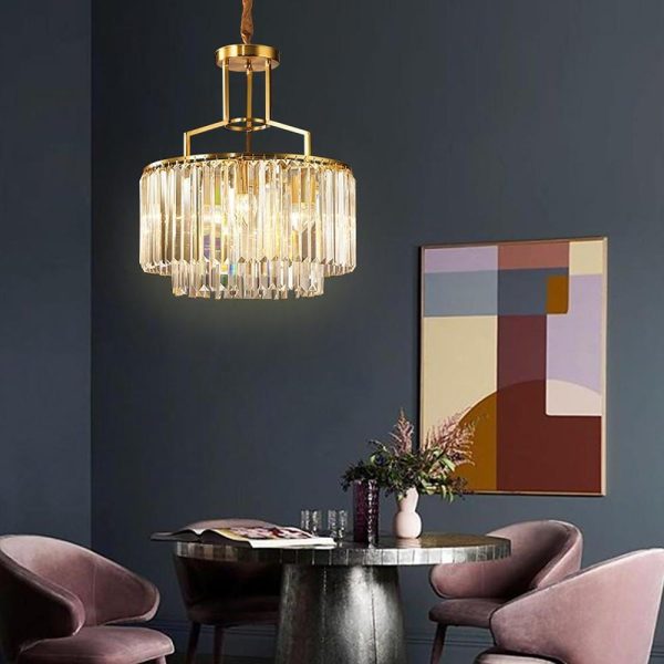 Round Crystal Copper LED Nordic Chandeliers Island Lights Pendant Light - Image 2