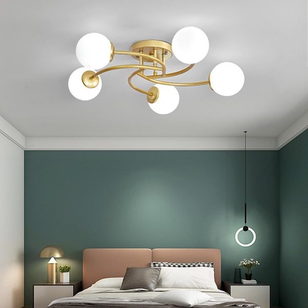 5-light Glass Globe Design Swirled Metal LED Modern Ceiling Lights - Image 8