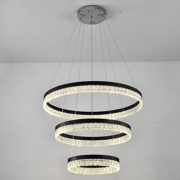 3 Tiered Circles LED Crystal Modern Chandeliers Pendant Light Hanging Lamp - Image 3