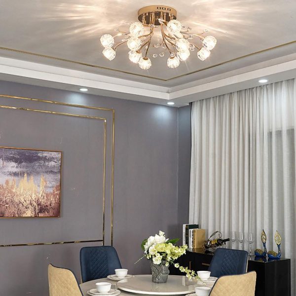Globe Flush Mount Ceiling Light Glass Crystal Cluster LED Light - Image 4