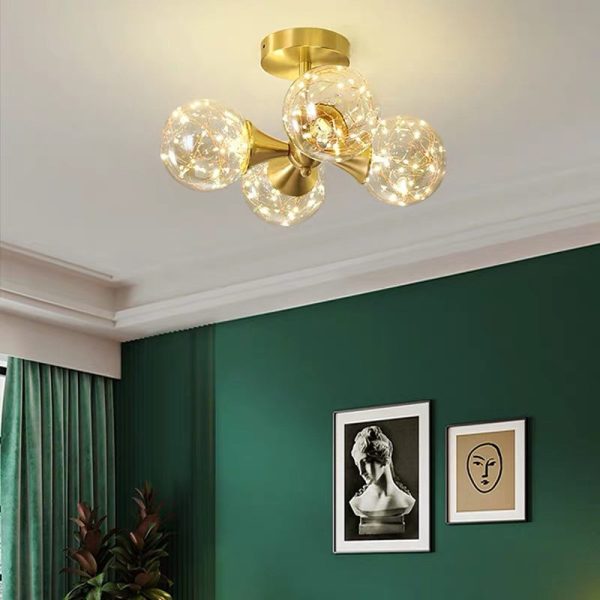 4 Globe Copper Glass Flush Mounts Lighting Classic LED Ceiling Lights - Image 4