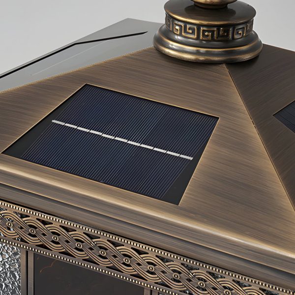 European Square Hardwired/Solar Copper Outdoor Column Light with Glass Shade - Bronze - Image 5