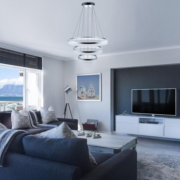 Adjustable Gradated 3 Rings Dimmable LED Modern Chandeliers Pendant Lighting - Image 3