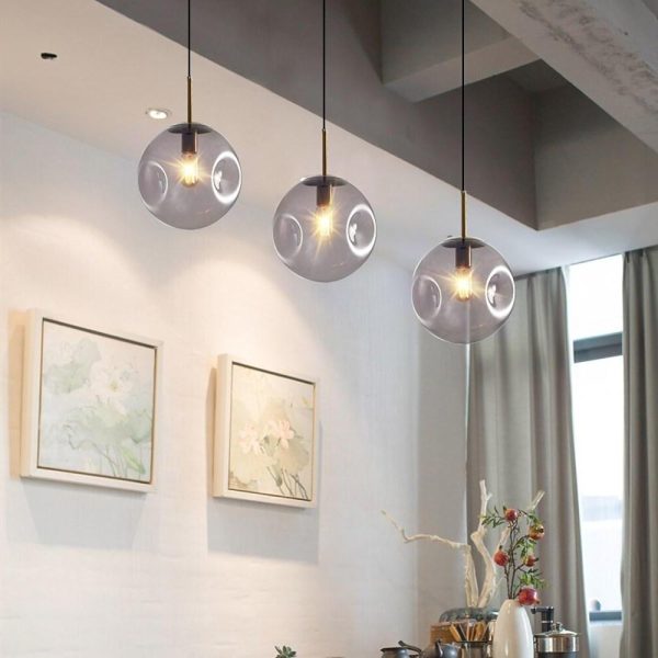 Industrial Globe Pendant Light Nordic Metal Glass LED Ceiling Light - Image 3