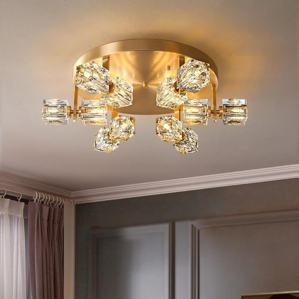 6 Light Unique Crystal Brass Flush Mount Light LED Ceiling Light - Image 2