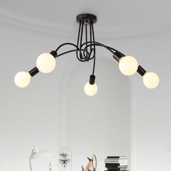5-Light Twisted Metal Frame LED Vintage Hanging Ceiling Lights Chandeliers - Image 3