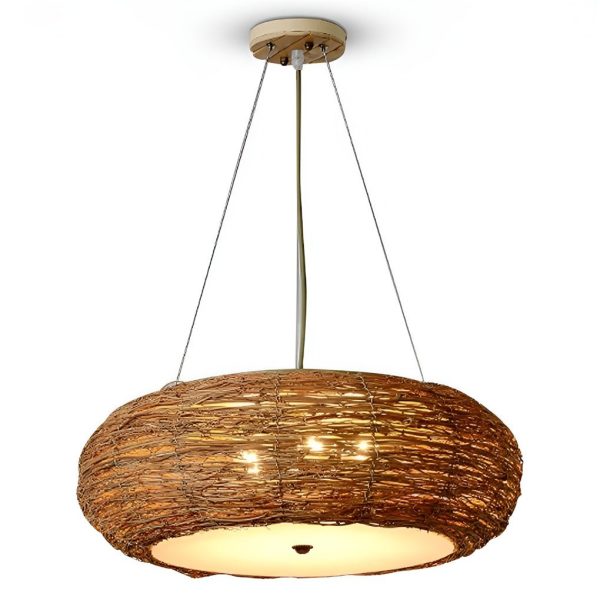 Flat Peach Shaped Wicker Pendant Light Farmhouse Burlywood Ceiling Light - Image 9
