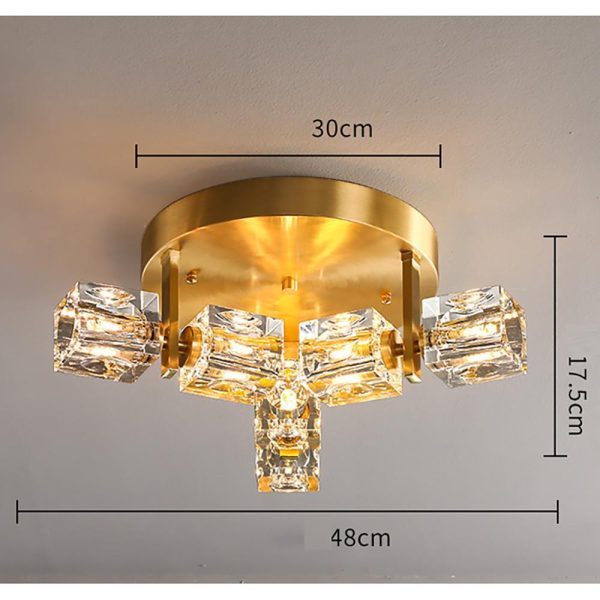 6 Light Unique Crystal Brass Flush Mount Light LED Ceiling Light - Image 8