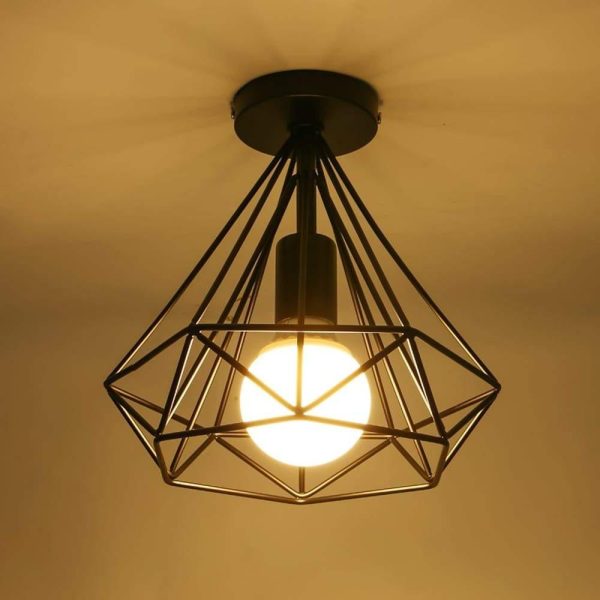 1-Light Mini Metal Geometric Caged LED Retro Flush Mount Lighting Ceiling Lights - Image 5