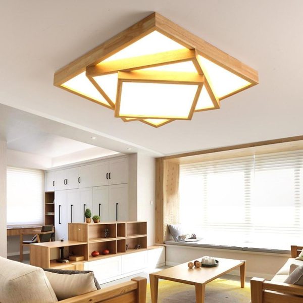 Artistic Wood Squares Dimmable LED Nordic Ceiling Light Flush Mount Lighting - Image 5
