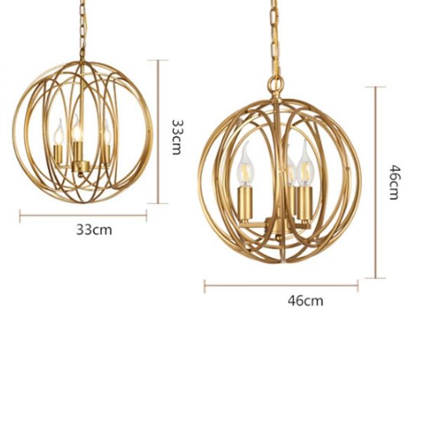 3 - Light LED Brass Globe Cage Candlestick Orb Chandelier - Image 3