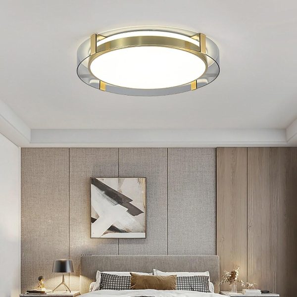 Circular Glass Copper LED Nordic Ceiling Lights Flush Mount Lighting - Image 2