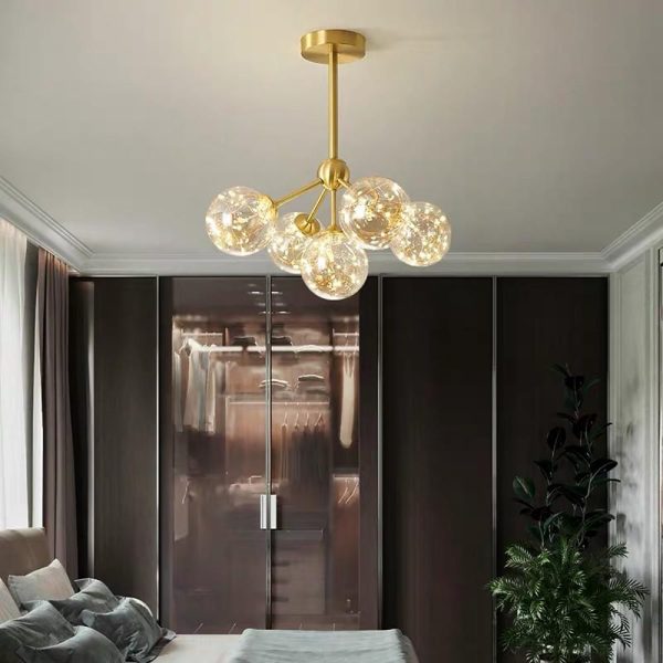 5 Globe Glass Brass Flush Mount Ceiling Light Ornate LED Ceiling Light - Image 6