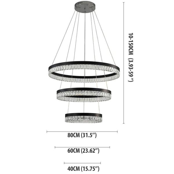 3 Tiered Circles LED Crystal Modern Chandeliers Pendant Light Hanging Lamp - Image 5