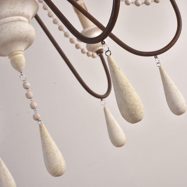 Rustic Farmhouse Wood Bead Chandelier with Teardrops Candle-Style Lights - Image 10