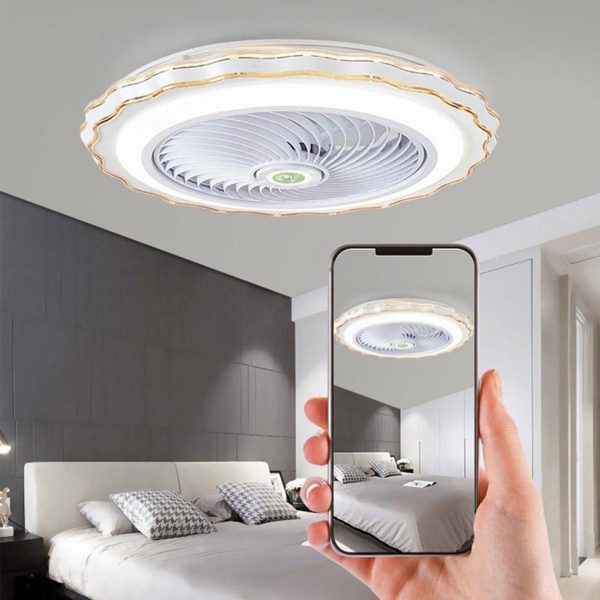 Goldish White Crown-Shaped Modern Bladeless Ceiling Fan with light and Remote - Image 3