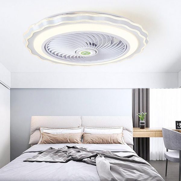 Goldish White Crown-Shaped Modern Bladeless Ceiling Fan with light and Remote - Image 2