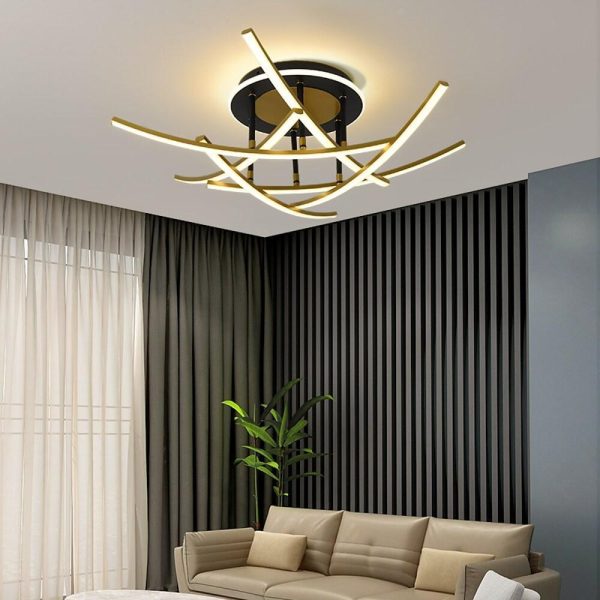 Curved Linear Dimmable LED Artistic Nordic Ceiling Lights Flush Mount Lighting - Image 5