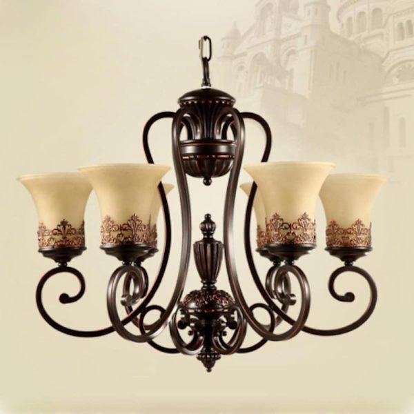 5-light Bending Metal Bar Upside Down Glass Shade Vintage Chandelier Ceiling Light - Image 3