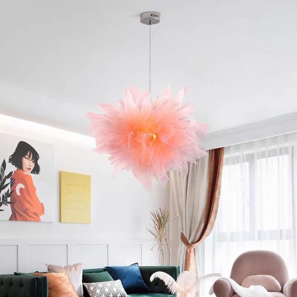 20'' Fabric Flower Design Electroplated Metal LED Modern Pendant Lights - Image 3