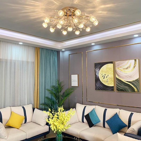 Globe Flush Mount Ceiling Light Glass Crystal Cluster LED Light - Image 2